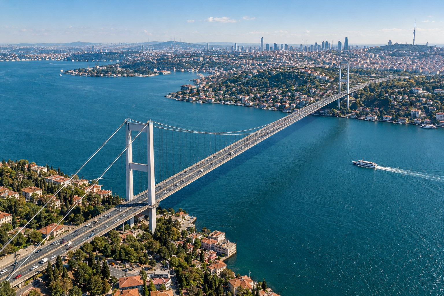 Illustrative bridge, road and ferry transport network