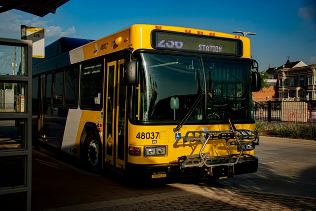Public transport bus at a passenger station