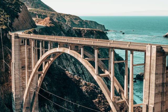 Road bridge crossing a coastal valley