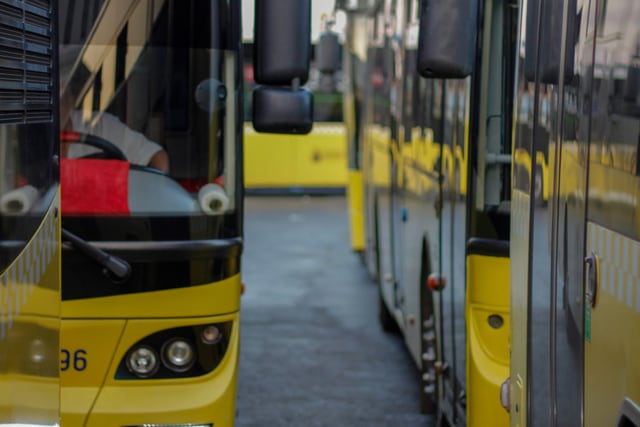 Fleet of city buses